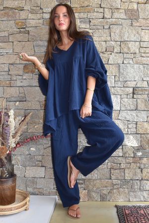 Suri Cushion Cotton Artist Smock Navy 